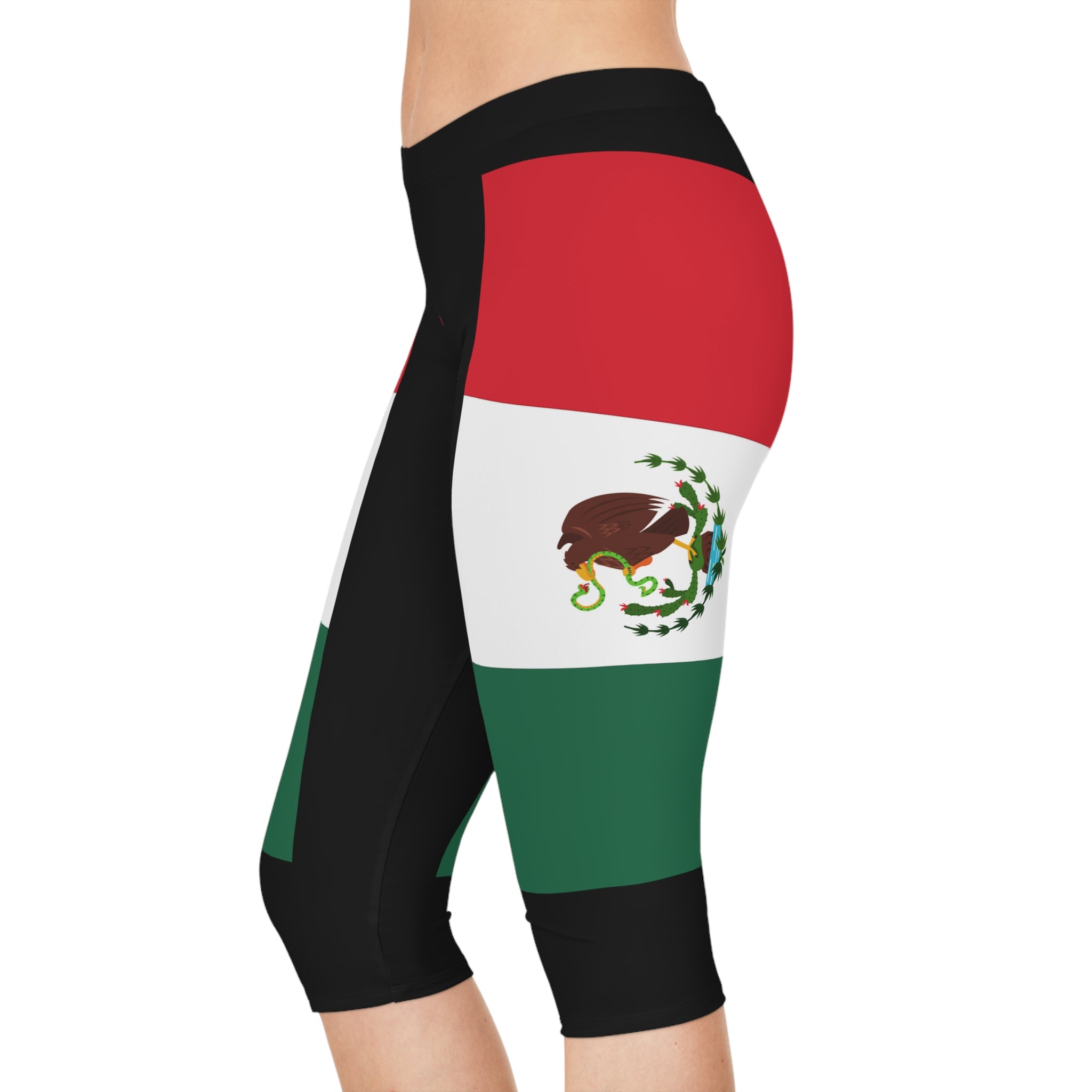 Vineyard Vibes Mexican Flag Beach Vibes 1.0 - Women's Capri Leggings (AOP)Black